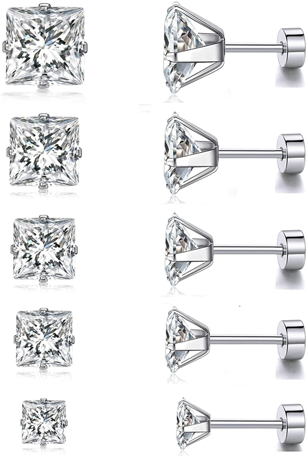GEMSME Surgical Stainless Steel Stud Earrings 37mm Cubic Zirconia