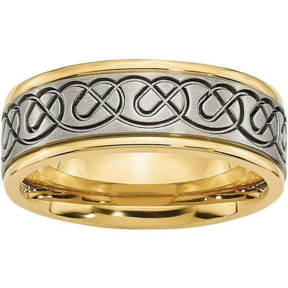 Titanium Scroll Design Yellow IP-plated Grooved Edge Brushed/Polished Band