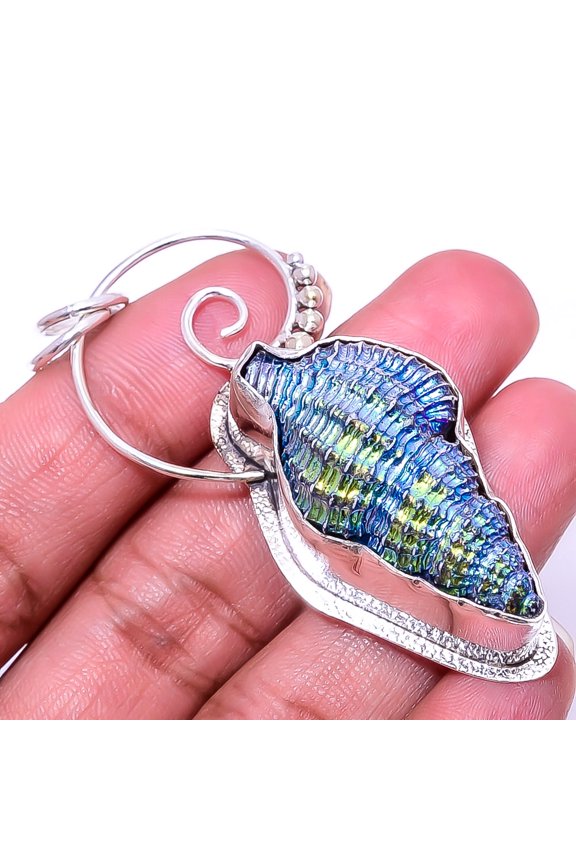Titanium Sea Shell Designer Handmade 925 Sterling Silver Pendant 2.93" P94362032, Christmas Sale, Birthday Gift, Beautiful Jewelry For Woman