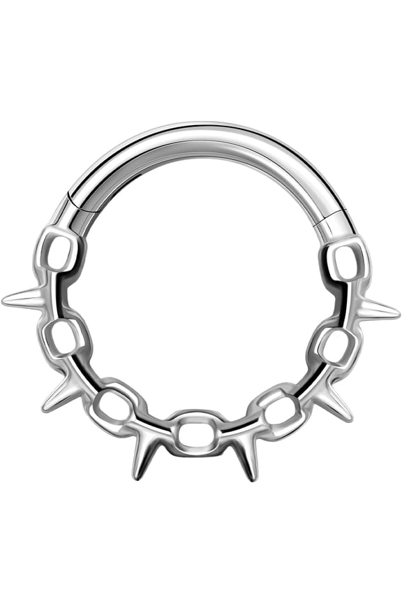Titanium Septum Ring Hoop 16G Titanium Spiked Chain Nose Piercing Jewelry for Men Women, 8mm 10mm, Silver Gold, Hypoallergenic Clicker
