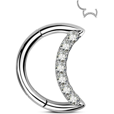 Titanium Septum Rings 16G Moon Septum Daith Jewelry Clear CZ Rook Daith Piercing Jewelry