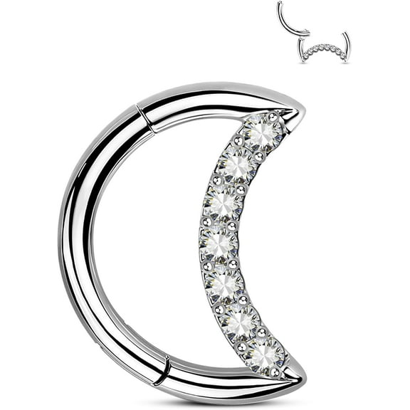 Titanium Septum Rings 16G Moon Septum Daith Jewelry Clear CZ Rook Daith Piercing Jewelry