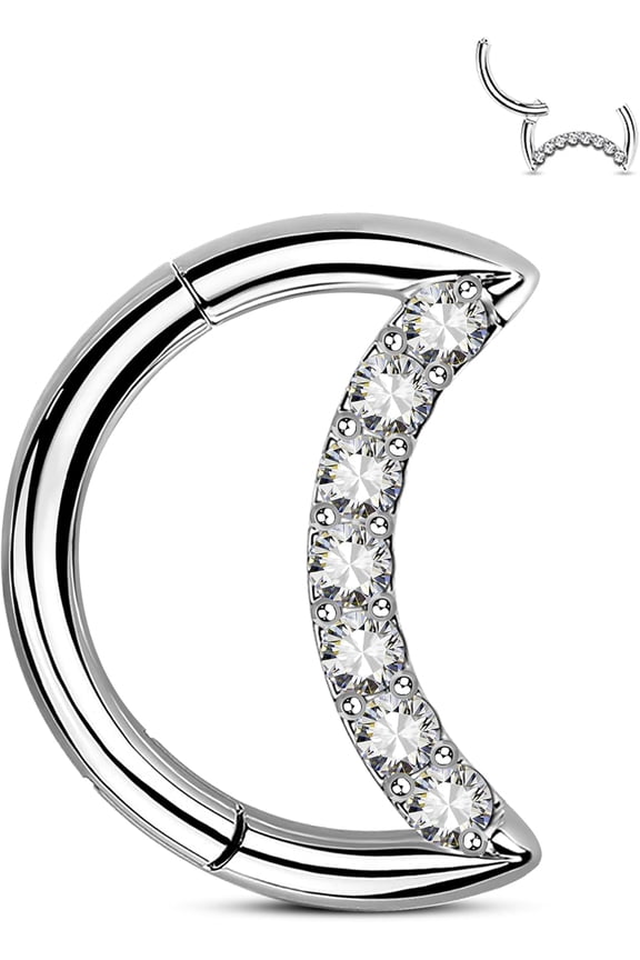 Titanium Septum Rings 16G Moon Septum Daith Jewelry Clear CZ Rook Daith Piercing Jewelry