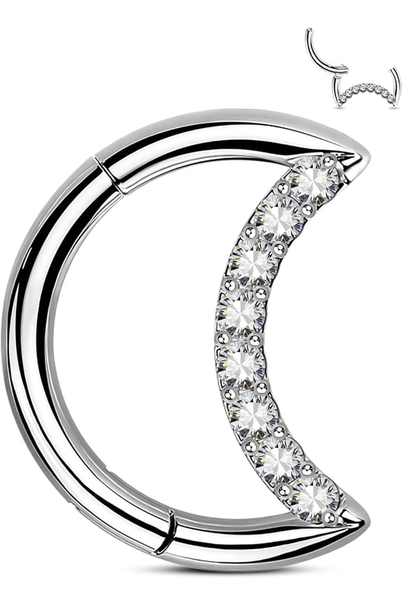Titanium Septum Rings 16G Moon Septum Daith Jewelry Clear CZ Rook Daith Piercing Jewelry