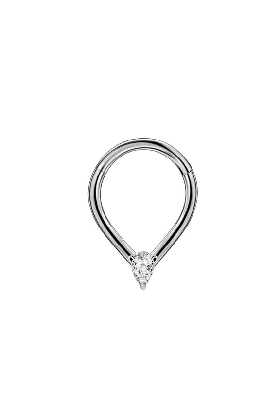 Titanium Septum Rings for Women 16 Gauge Septum Clicker Clear Cubic Zirconia Septum Piercing Rings 16g Septum Jewelry 8mm Teardrop Septum Ring Hoop