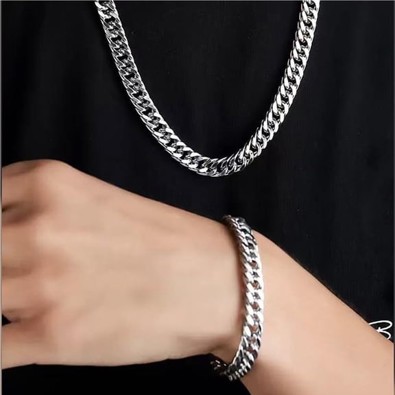 Titanium Set Hip Hop Titanium Necklace And Titanium Bracelet,Titanium Jewelry Set 2