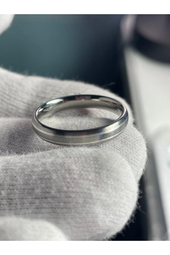 Titanium Silver Band 4mm Dome Profile Ring With Sterling Silver Stripes – Durable Hypoallergenic Men's Comfort Fit Jewelry