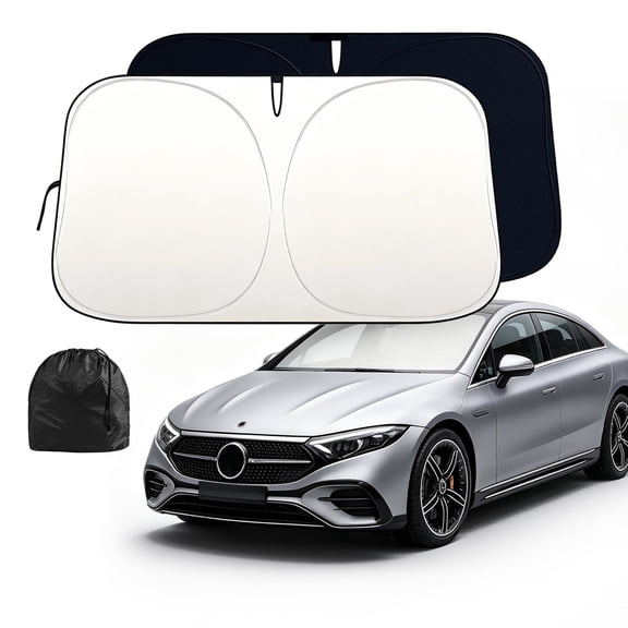 BASILKIT Front Windshield Sun Shade, Foldable Titanium Silver Coating UV Heat Reflector, Storage Pouch for Sedan SUV Truck, 57" x 31.5"