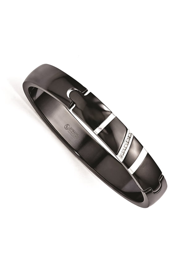 Titanium/Silver Two-Tone Bracelet Bangle Men's Diamond Round 11 mm 7.5 in Edward Mirell Black Ti & Sterling Silver .10ctw Dia Polished