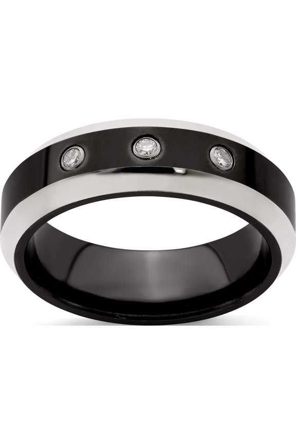 Titanium/Silver Two-Tone Edward Mirell Black Ti Beveled .09 Ct Dia With Sterling Silver Bezel 7mm Band (Size 12) Made In United States emr217-12