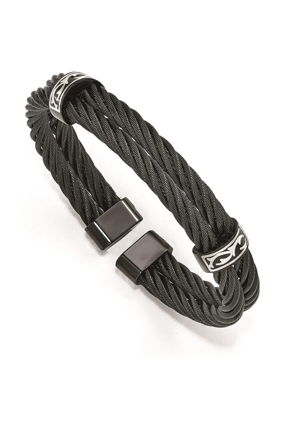 Titanium/Silver Two-Tone Edward Mirell Black Ti & Sterling Silver Thorn Double Cable Cuff Bracelet Made In United States emb174