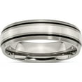 thumbnail image 1 of Titanium/Silver Two-Tone Titanium Antiqued Brushed Center Sterling Silver Inlay 6mm Grooved Band (Size 8) Made In China tb17-8, 1 of 5