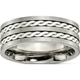 thumbnail image 1 of Titanium/Silver Two-Tone Titanium Antiqued & Brushed With Sterling Silver Braided Inlay 8mm Band (Size 10.5) Made In China tb216-10.5, 1 of 4