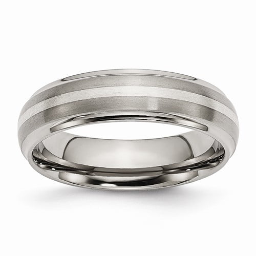 Titanium/Silver Two-Tone Titanium Brushed Center With Sterling Silver Inlay 6mm Ridged Edge Band (Size 11.5) Made In China tb82-11.5