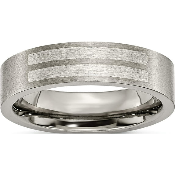 Titanium/Silver Two-Tone Titanium Brushed With Sterling Silver Inlay 6mm Flat Band (Size 12.5) Made In China tb369-12.5