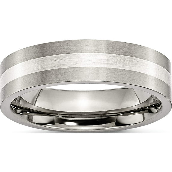 Titanium/Silver Two-Tone Titanium Brushed With Sterling Silver Inlay 6mm Flat Band (Size 13) Made In China tb206-13