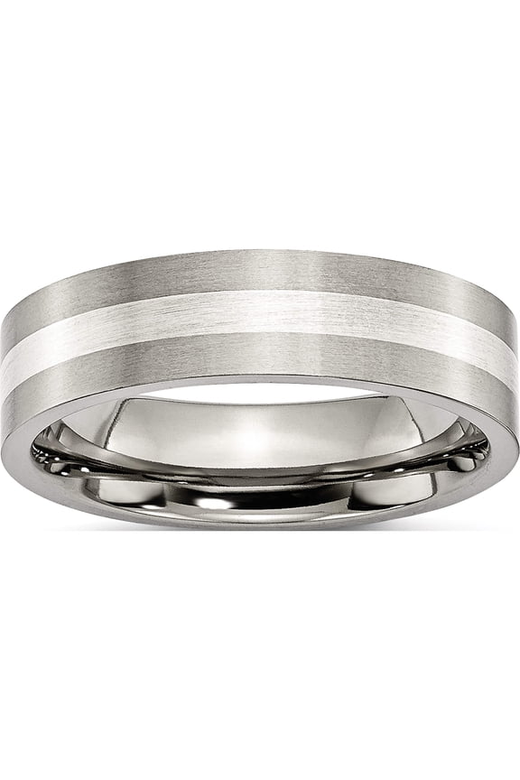 Chisel Titanium Brushed with Sterling Silver Inlay 6mm Flat Band