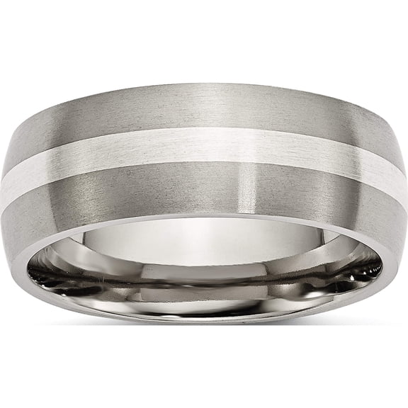 Titanium/Silver Two-Tone Titanium Brushed With Sterling Silver Inlay 8mm Band (Size 13) Made In China tb211-13
