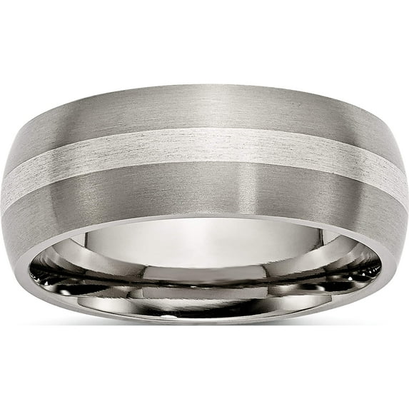 Titanium/Silver Two-Tone Titanium Brushed With Sterling Silver Inlay 8mm Band (Size 9) Made In China tb80-9