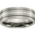 thumbnail image 1 of Titanium/Silver Two-Tone Titanium Brushed With Sterling Silver Inlay 8mm Grooved Band (Size 12) Made In China tb372-12, 1 of 5