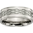 thumbnail image 1 of Titanium/Silver Two-Tone Titanium Polished With Sterling Silver Inlay Celtic Knot 8mm Flat Band (Size 9) Made In China tb79-9, 1 of 5