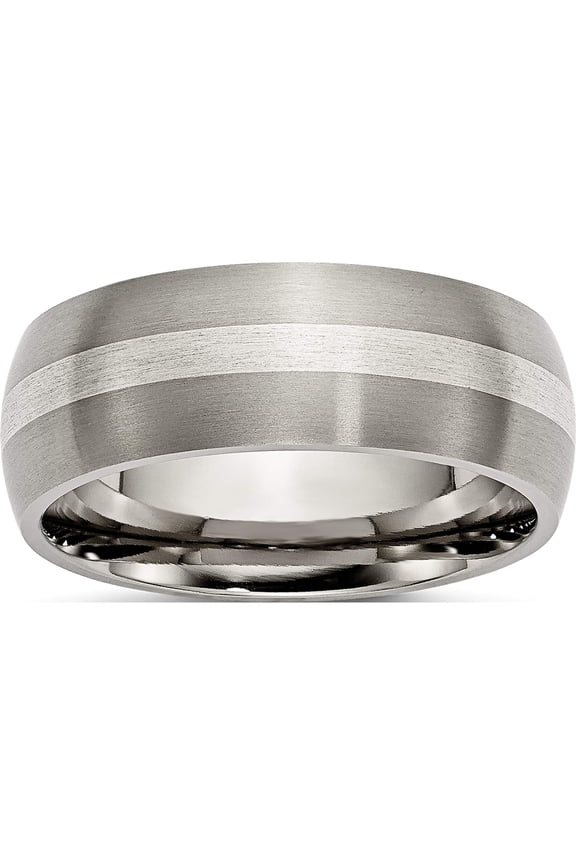 Titanium Sterling Silver Inlay 8mm Brushed Band