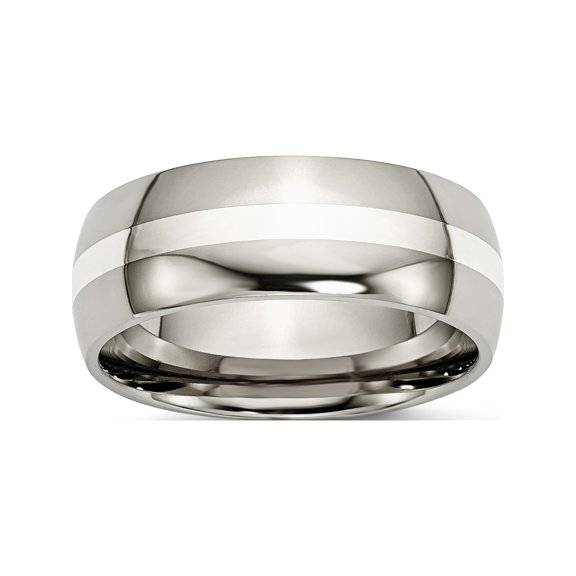 Titanium/Silver Two-Tone Titanium Sterling Silver Inlay 8mm Polished Band (Size 6) Made In China tb212-6