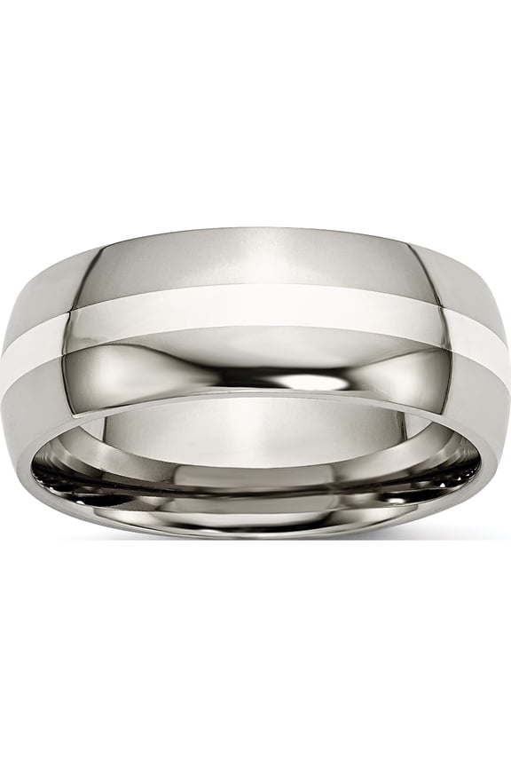 Titanium Sterling Silver Inlay 8mm Polished Band