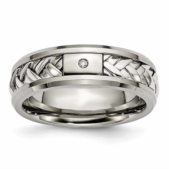 Titanium/Silver Two-Tone Titanium With Sterling Silver Inlay Polished 1Pt. Diamond 7mm Band (Size 8.5) Made In China tb440a-8.5