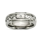 JEWELRY BY SWEET PEA Titanium/Silver Two-Tone Titanium With Sterling Silver Inlay Polished 1Pt. Diamond 7mm Band (Size 9) Made In China tb440a-9