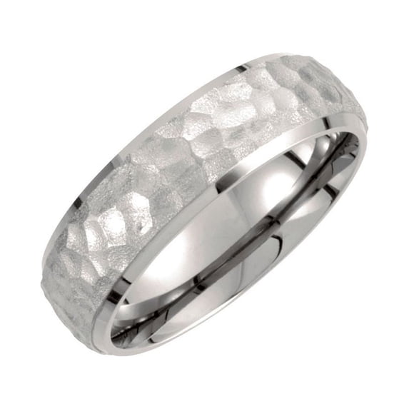 Titanium Size 10 7mm Hammered Beveled Domed Band Ring