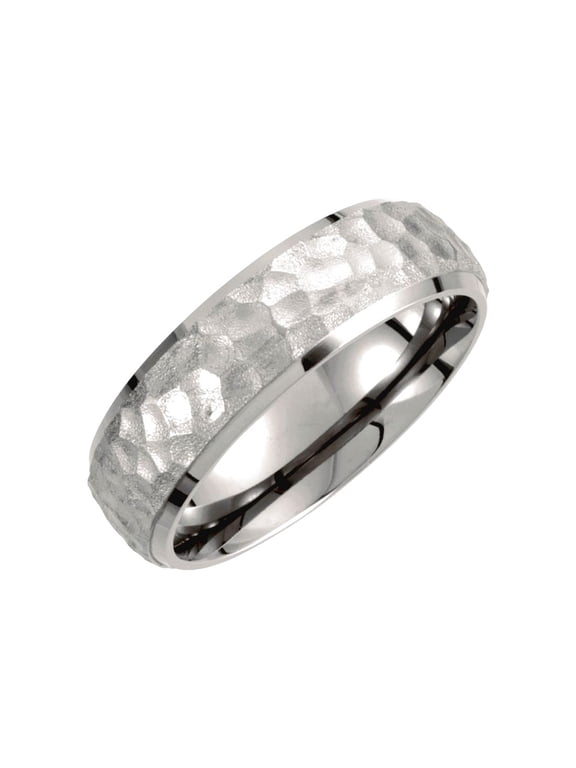 Titanium Size 7.5 7mm Hammered Beveled Domed Band Ring Ring for Women and Men