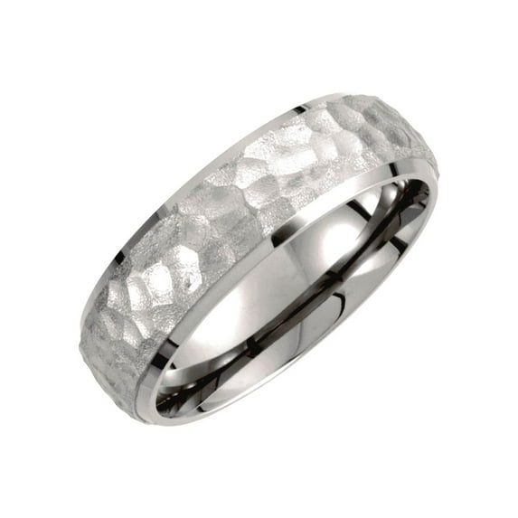Titanium Size 8.5 7mm Hammered Beveled Domed Band Ring Ring for Women and Men
