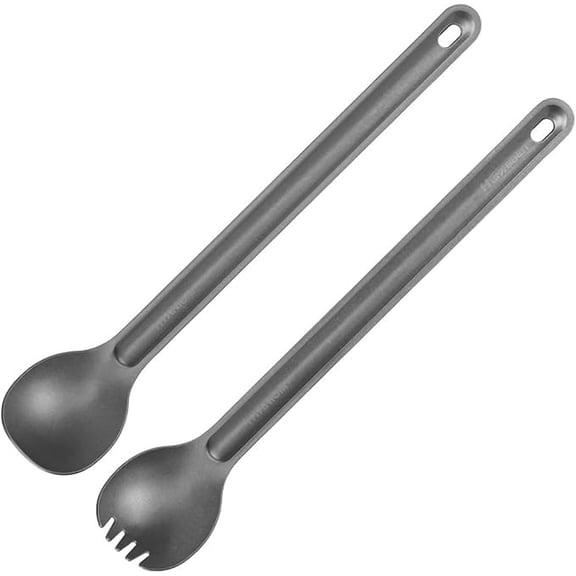 Titanium Spoon Spork Set Long Handle Ultralight Titanium Utensils Portable Camping Spoon Spork Combo for Backpacking Hiking Picnic Travel Outdoor Durable Rust Resistant Ergonomic Grip Easy To Clean