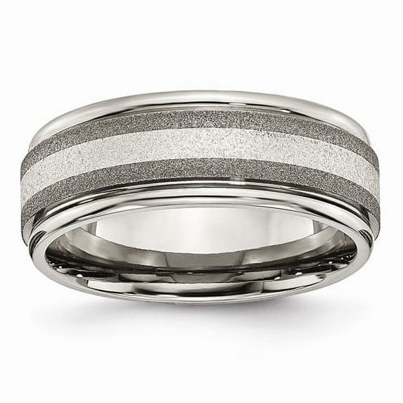 Titanium/Ss Titanium Polished With Sterling Silver Inlay Stone Finish Center Grooved Band (Size 11) Made In China tb83-11