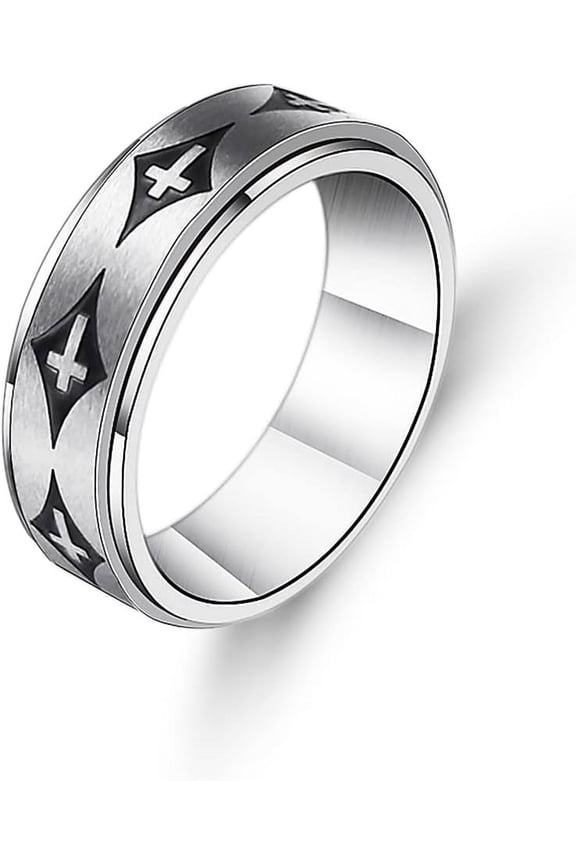 Titanium Stainless Steel Cross Anxiety Spinner Ring Rotating Fidget Ring Stress Relieving Wedding for Him Her Couple Promise Lover Jewelry-Silver B10
