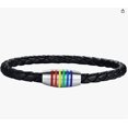 thumbnail image 1 of Titanium Stainless Steel Rainbow LGBT Pride Bracelet Handmade Braided LGBTQ Pride Bracelets PU Leather Weave Plaited Wristband, 1 of 4