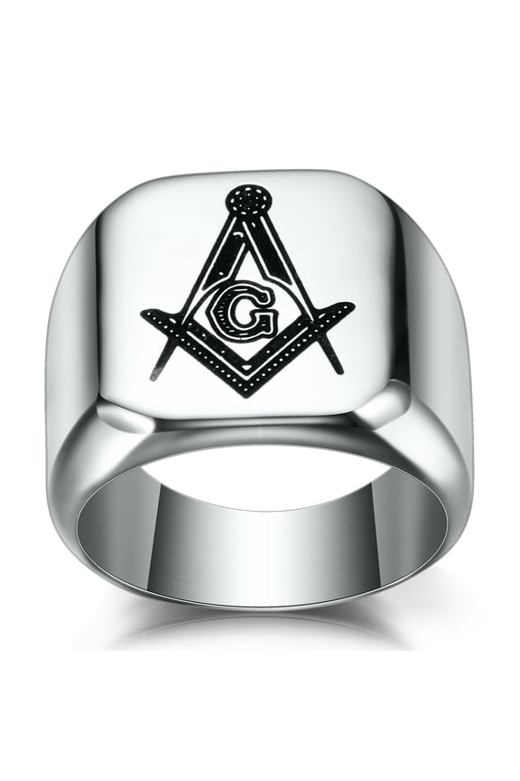 Titanium Stainless Steel Ring For Men Freemason Style Simple Fashion Band European American Design Silver Tone