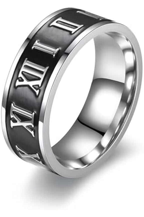 Titanium Stainless Steel Ring for Men, Roman Numeral Ring Chain Ring Anxiety Relief Fashion Simple Mens Wedding Bands