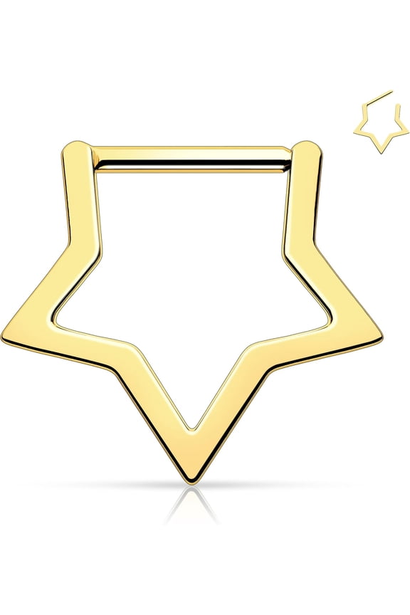 Titanium Star Septum Ring 16G, 8mm Solid Titanium G23 Daith Piercing Jewelry, Clicker Conch Helix Earring for Women