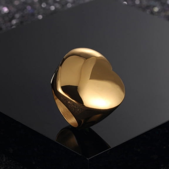 Womens Heart Ring 18K Gold Plated Titanium Steel Ring Mirror Polished Finish Fashion Jewelry Gift for Her Golden