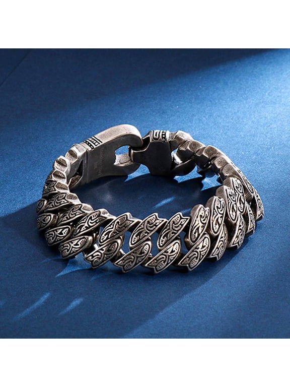Titanium Steel Adjustable Viking Bracelet for Men & Women, Norse Rune Engraved Chain Jewelry with Gift Box, Hypoallergenic Rustproof Biker Punk Accessory Silver