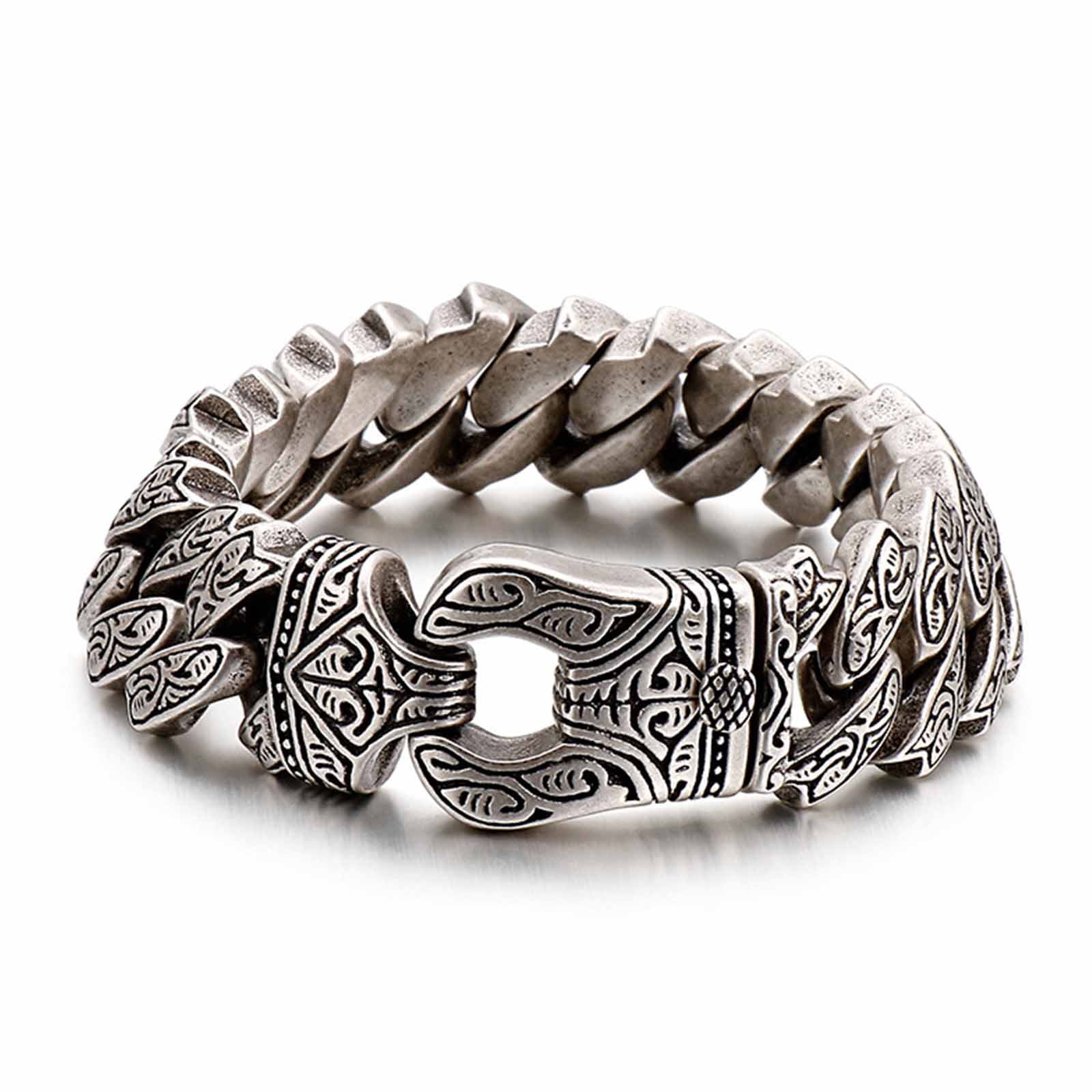 Titanium Steel Adjustable Viking Bracelet for Men & Women, Norse Rune Engraved Chain Jewelry with Gift Box, Hypoallergenic Rustproof Biker Punk Accessory