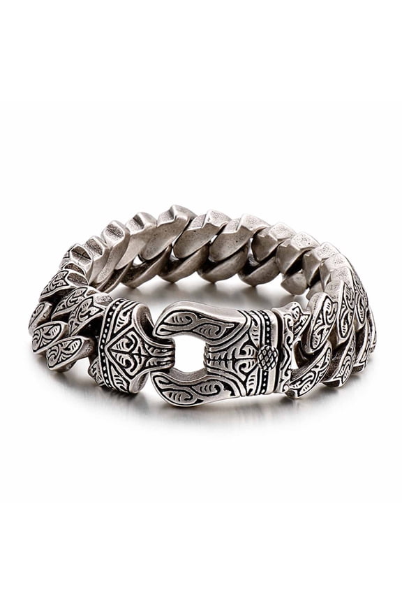 Titanium Steel Adjustable Viking Bracelet for Men & Women, Norse Rune Engraved Chain Jewelry with Gift Box, Hypoallergenic Rustproof Biker Punk Accessory
