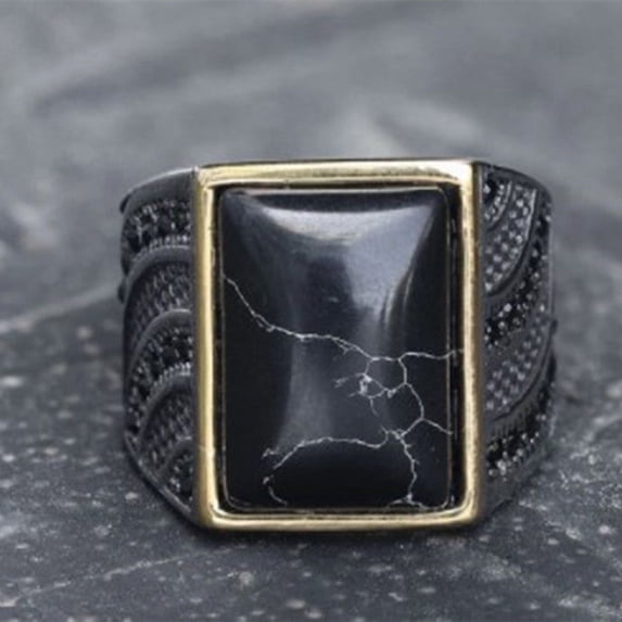 Titanium Steel Black Turquoise Simple Men's Ring