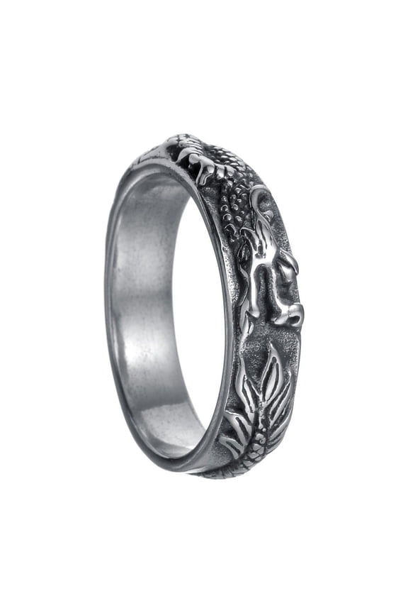 Titanium Steel Chinese Dragon Ring: Electroplated Unisex Ring in a Neutral Style, Featuring an Animal Zodiac Design