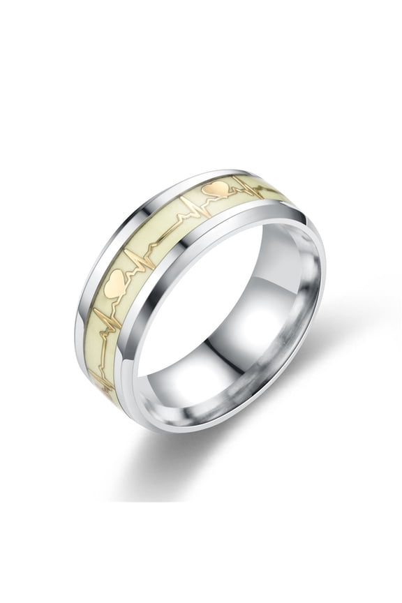 [Titanium Steel Couple Fashion Ring] Stainless Steel Titanium Steel Luminous Heartbeat Ring Female Men And Women Fashion Electrocardiogram Titanium Steel Couple Ring,Golden13