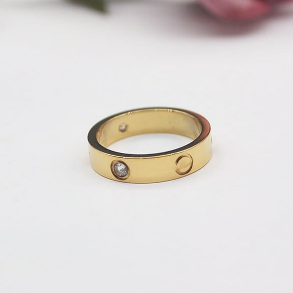 Titanium Steel Couple Ring With Screw Design Gem Inlay