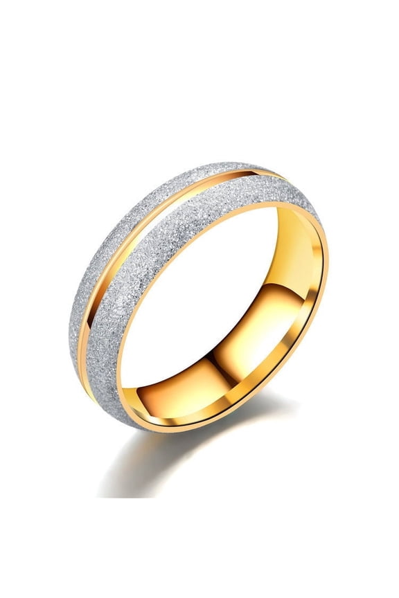 Titanium Steel Couple Rings, 6mm U-Shaped Electroplated Rings, Frosted Finish with Diamond Accents