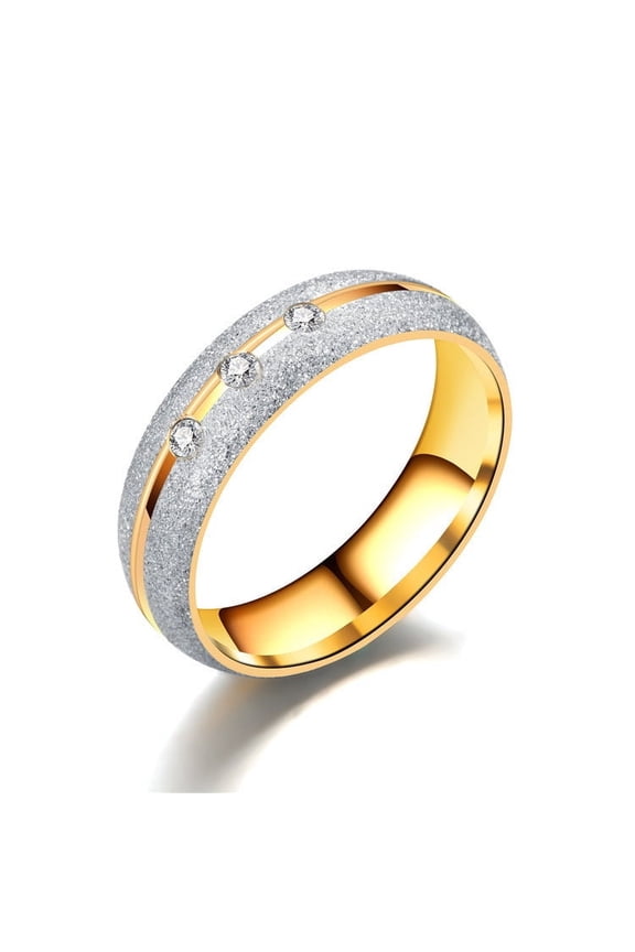 Titanium Steel Couple Rings, 6mm U-Shaped Electroplated Rings, Frosted Finish with Diamond Accents